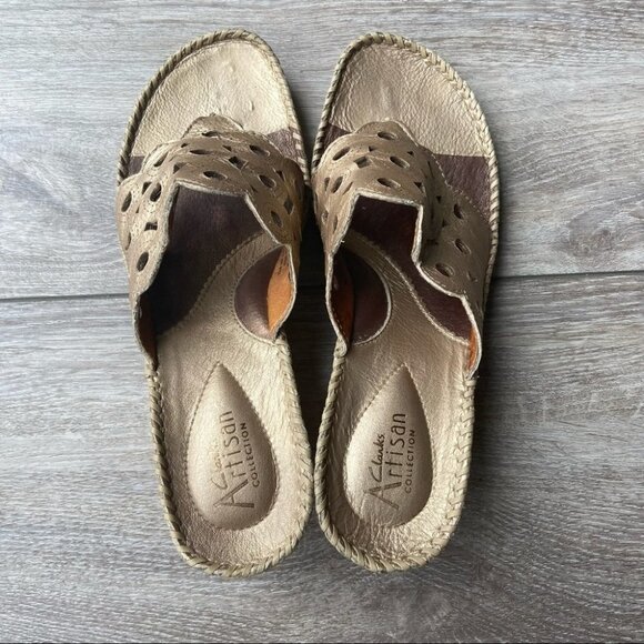 Clarks Artisan Perforated Leather Wedge Sandals - Picture 4 of 15